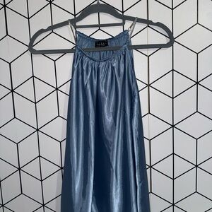 Nicole Miller Steel Blue Satin Slip top with Chain Straps